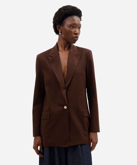 blazer de alfaiataria feminino com linho marrom