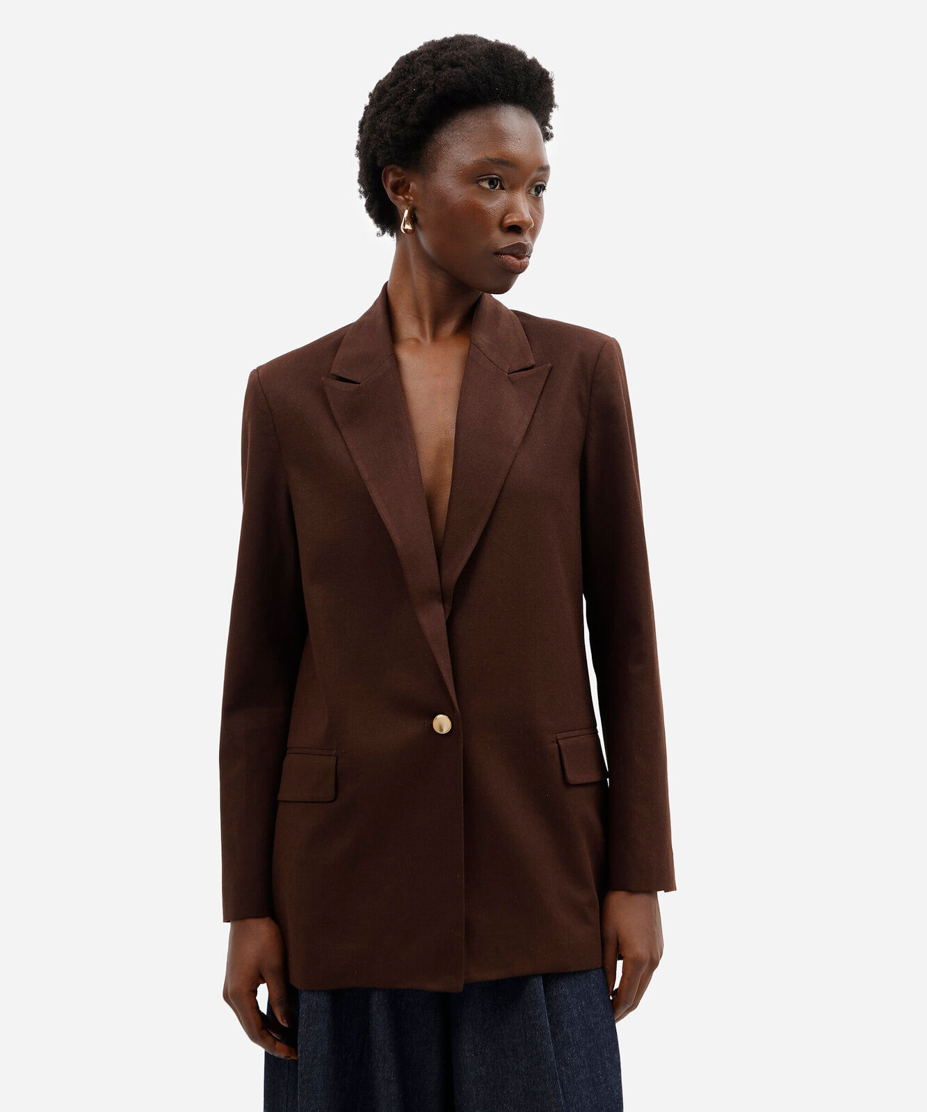 blazer de alfaiataria feminino com linho marrom
