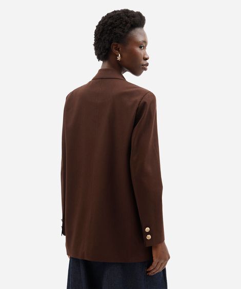 blazer de alfaiataria feminino com linho marrom