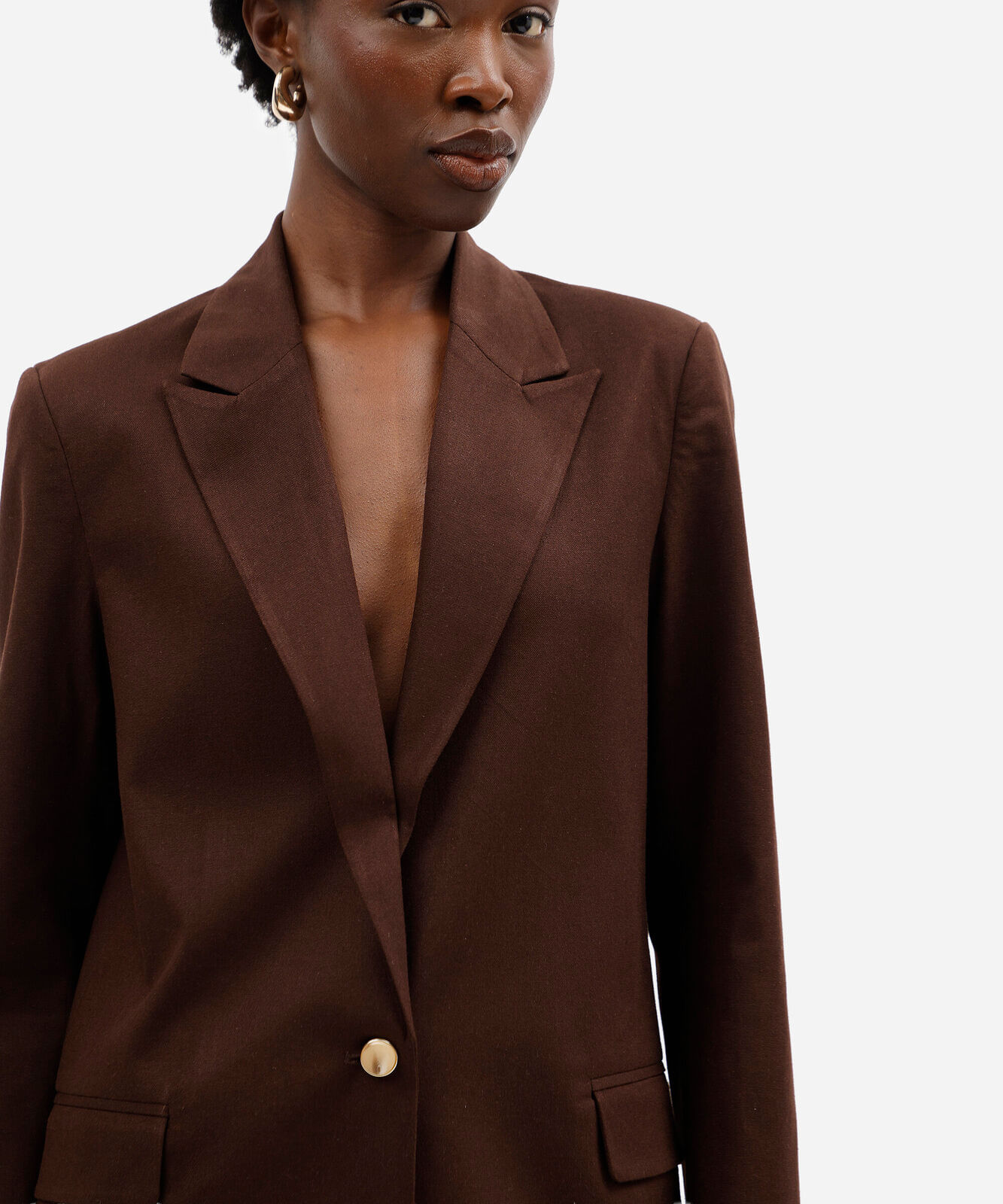 blazer de alfaiataria feminino com linho marrom