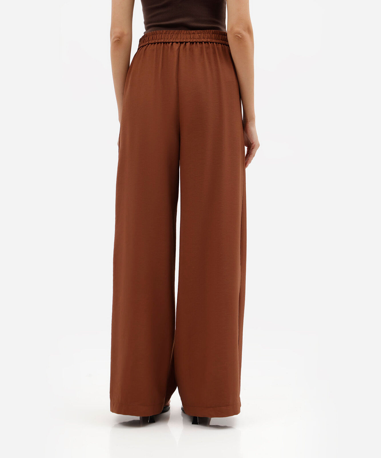 calça wide leg feminina com viscose cintura alta marrom