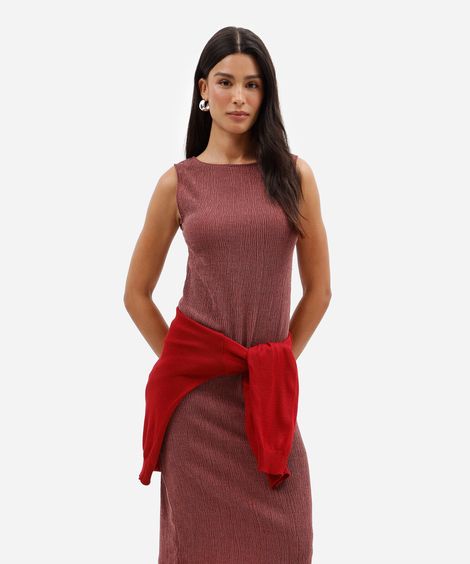 vestido midi feminino texturizado básico vinho