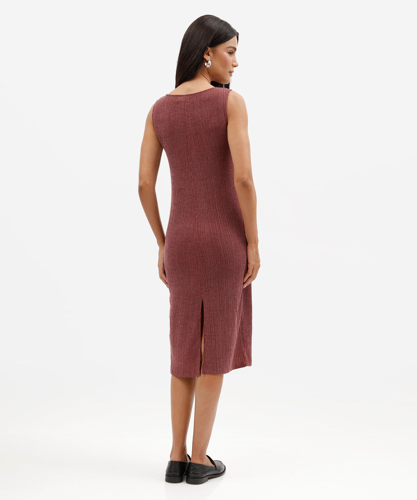 vestido midi feminino texturizado básico vinho