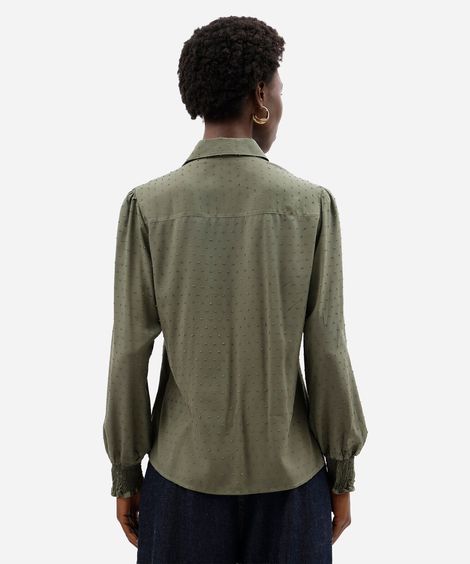 camisa feminina de viscose texturizada poá verde
