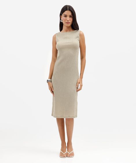 vestido midi feminino texturizado básico verde