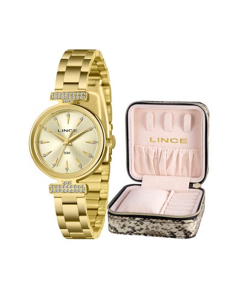 kit relógio feminino lince analógico lrgh300l30 c1kx dourado