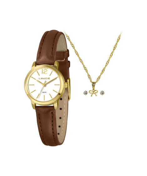 kit relógio feminino lince analógico lrch236l25 k0frb2nx dourado