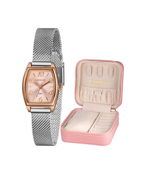 kit relógio feminino lince analógico lqth278l22 r2sx rosa