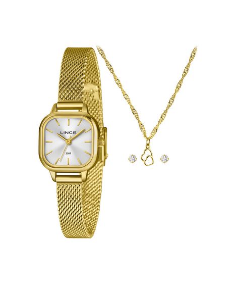 kit relógio feminino lince analógico lqgm083l23 k0lss1kx dourado