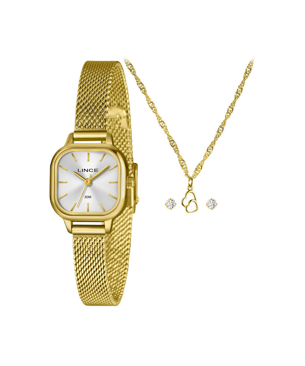 kit relógio feminino lince analógico lqgm083l23 k0lss1kx dourado