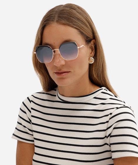 óculos de sol feminino redondo de metal triton dourado