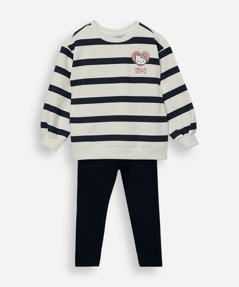 conjunto longo infantil com moletom listrado hello kitty azul