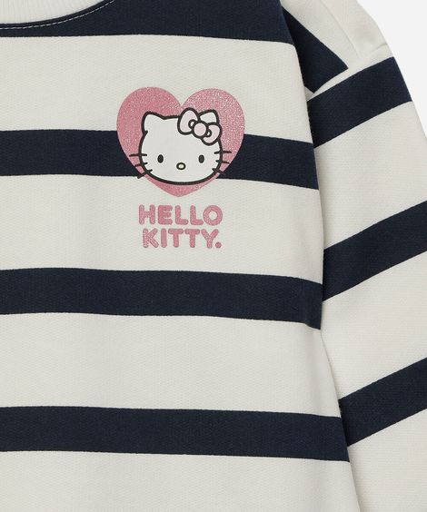 conjunto longo infantil com moletom listrado hello kitty azul