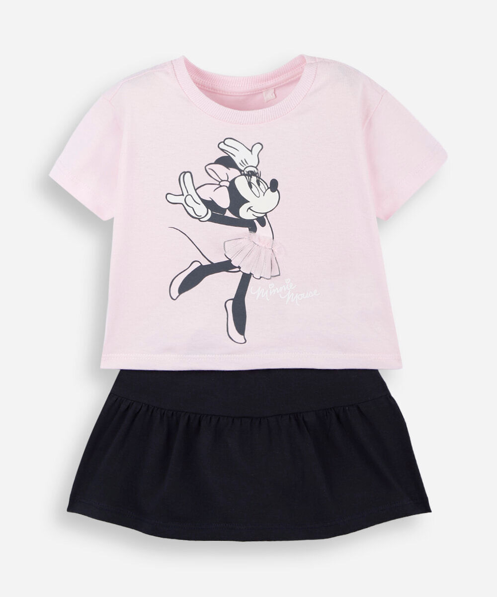 conjunto curto infantil de algodão minnie rosa