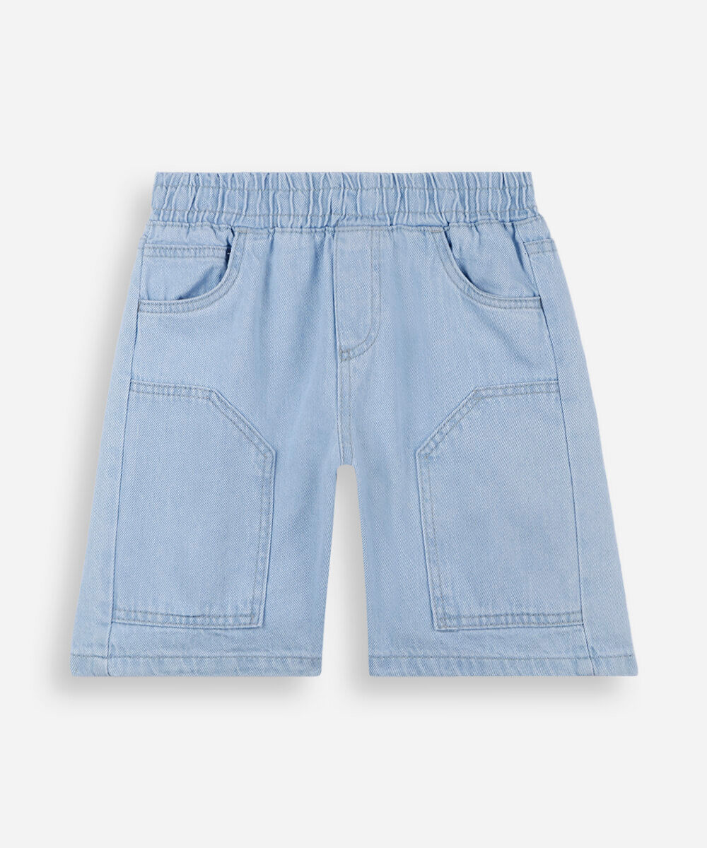 bermuda infantil jeans cós elástico azul