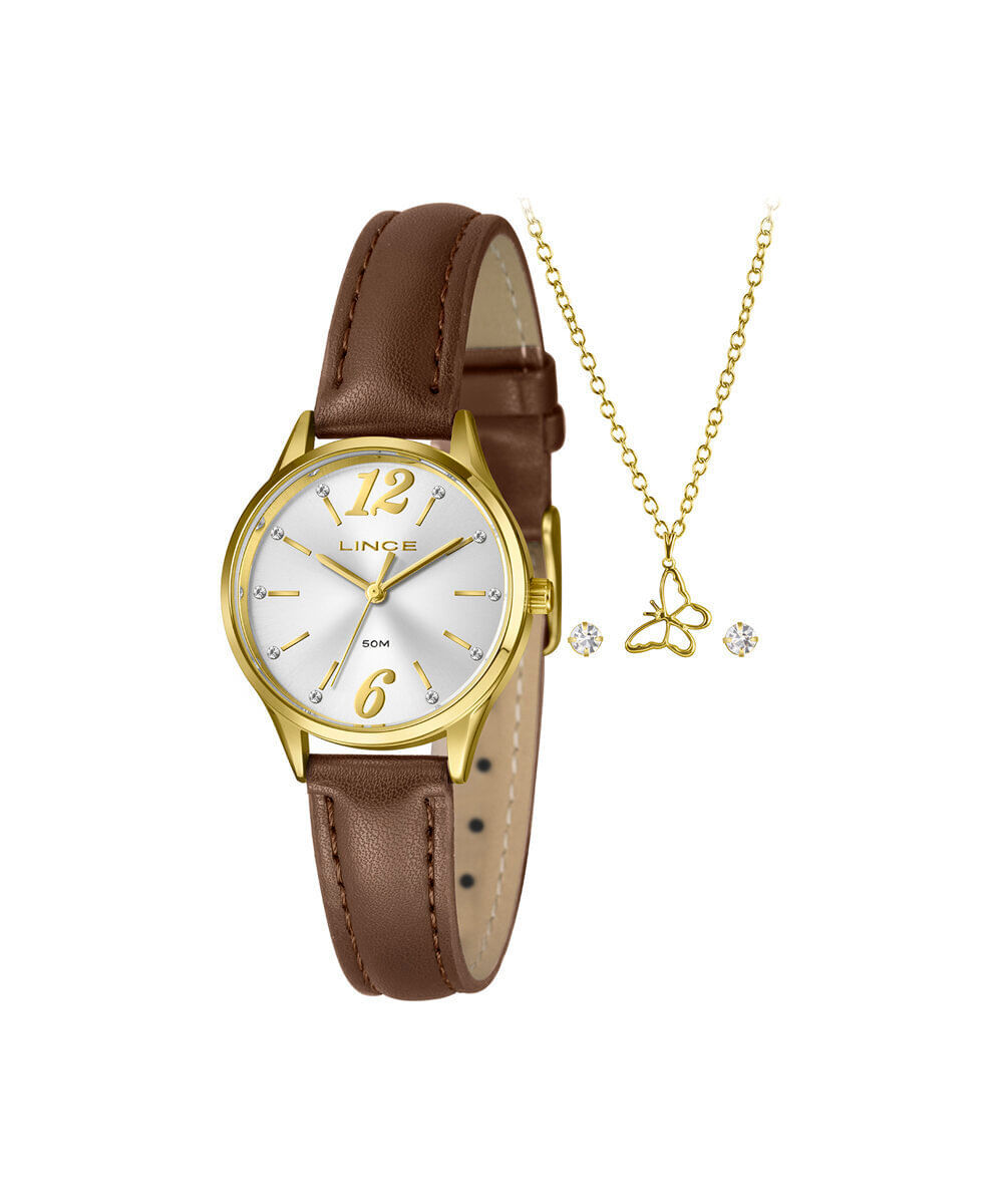 kit relógio feminino lince analógico lrch240l30 k0g5s2nx dourado