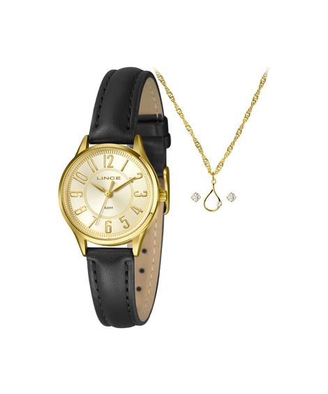 kit relógio feminino lince analógico lrch238l30 k0fyc2px dourado