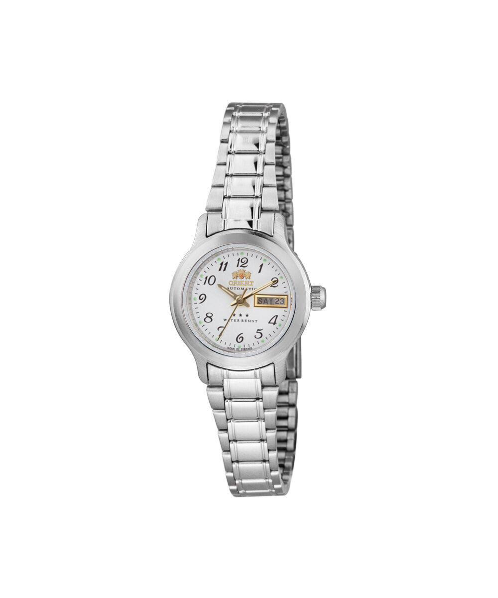 relógio feminino orient automático analógico calendário 559wa6nh b2sx prateado