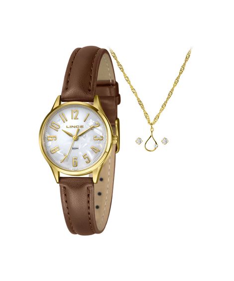 kit relógio feminino lince analógico lrch238l30 k0fwb2nx dourado