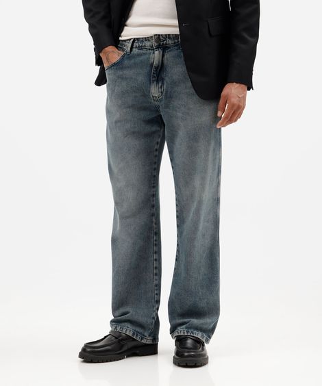 calça reta masculina jeans dirty azul
