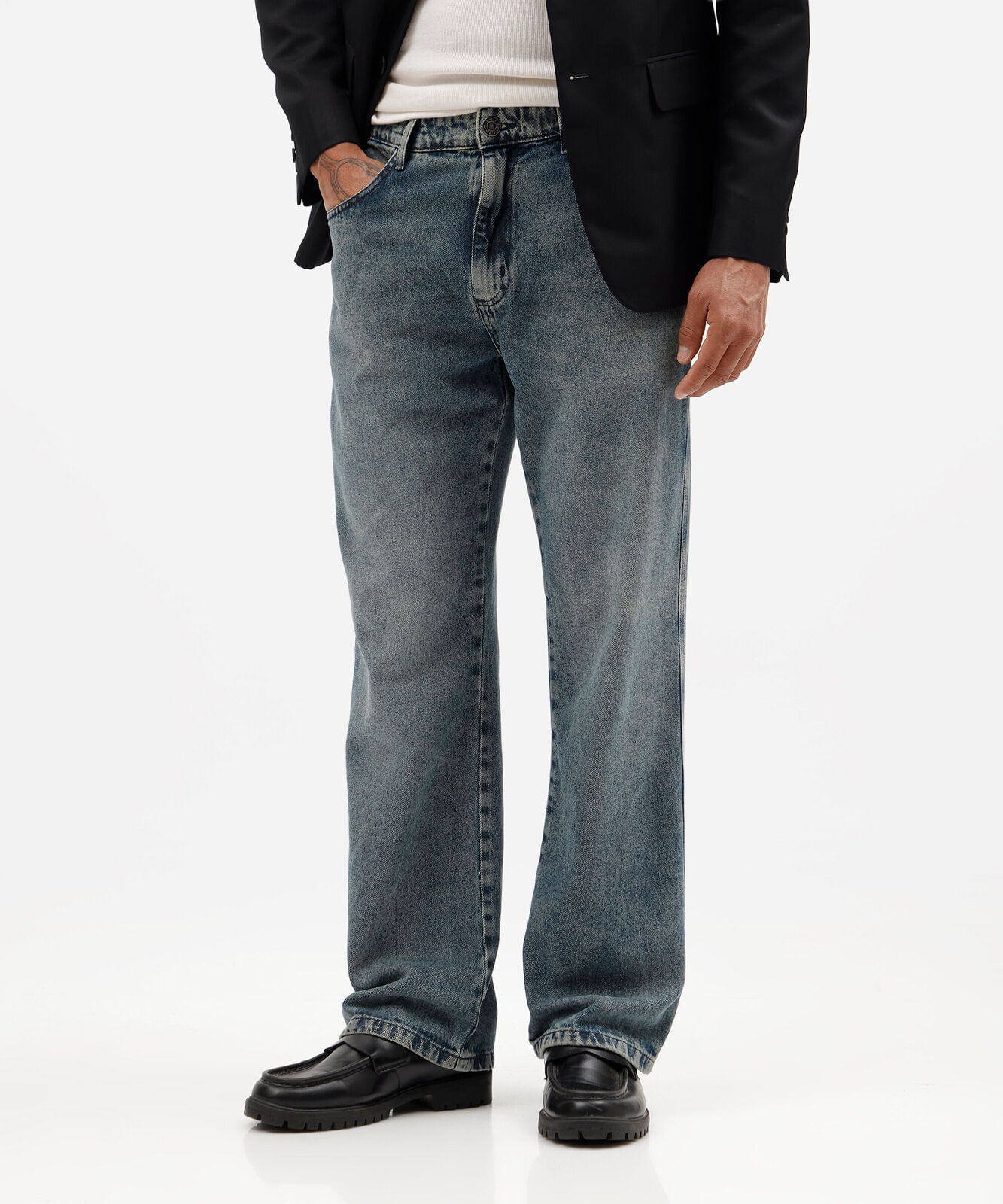 calça reta masculina jeans dirty azul