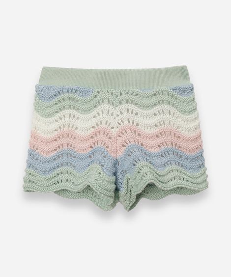 short infantil de tricot listrado colorido