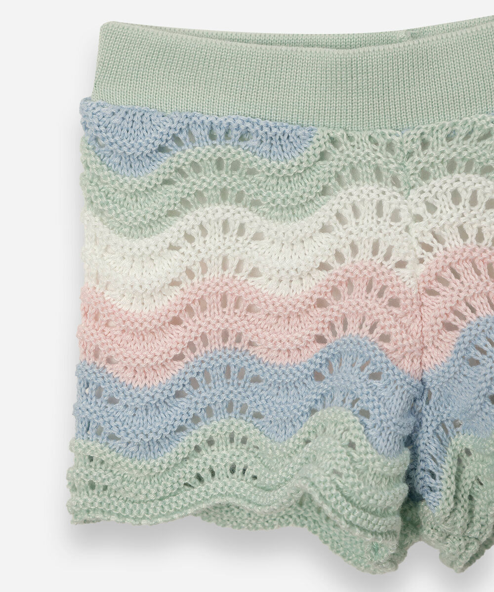 short infantil de tricot listrado colorido