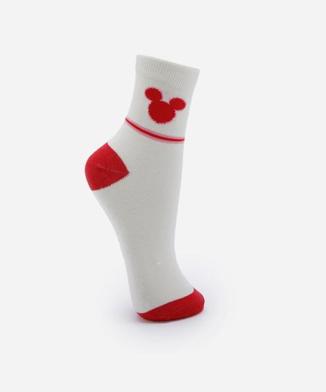 meia cano médio feminina mickey off white