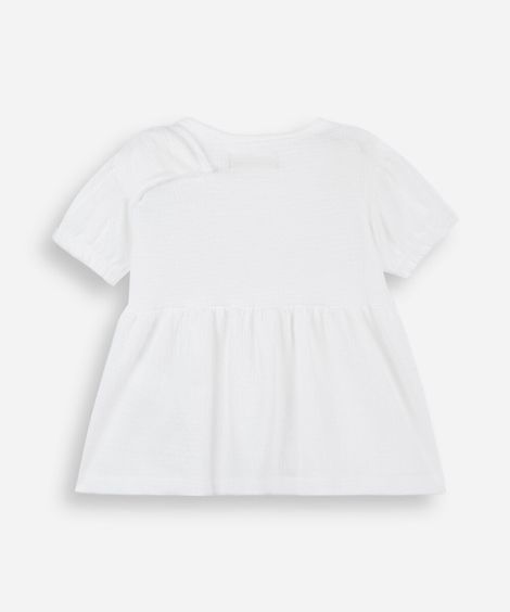 blusa infantil com algodão e laço manga curta texturizada off white