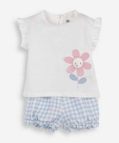 conjunto curto infantil de algodão xadrez azul