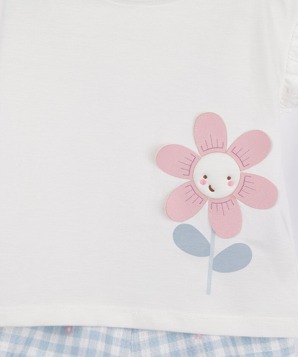 conjunto curto infantil de algodão xadrez azul