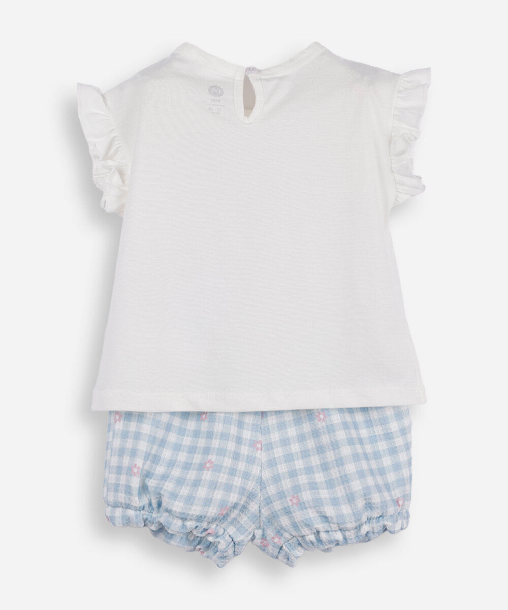 conjunto curto infantil de algodão xadrez azul