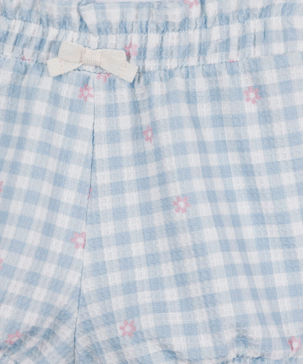 conjunto curto infantil de algodão xadrez azul