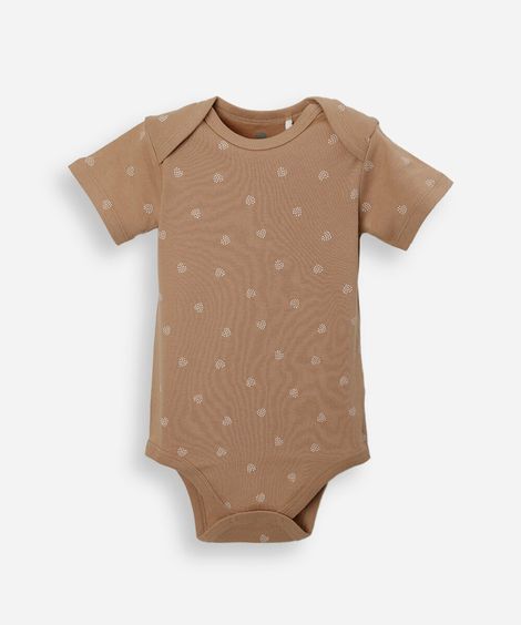 body infantil de algodão manga curta estampado marrom