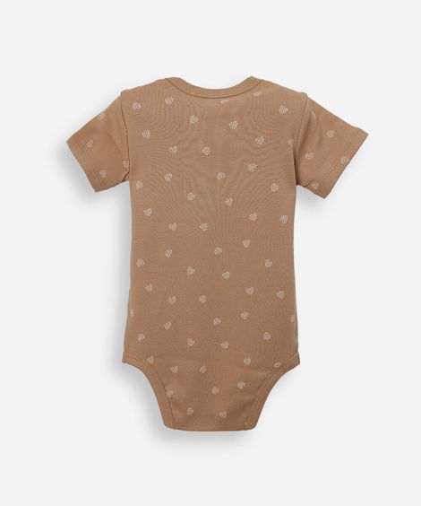 body infantil de algodão manga curta estampado marrom