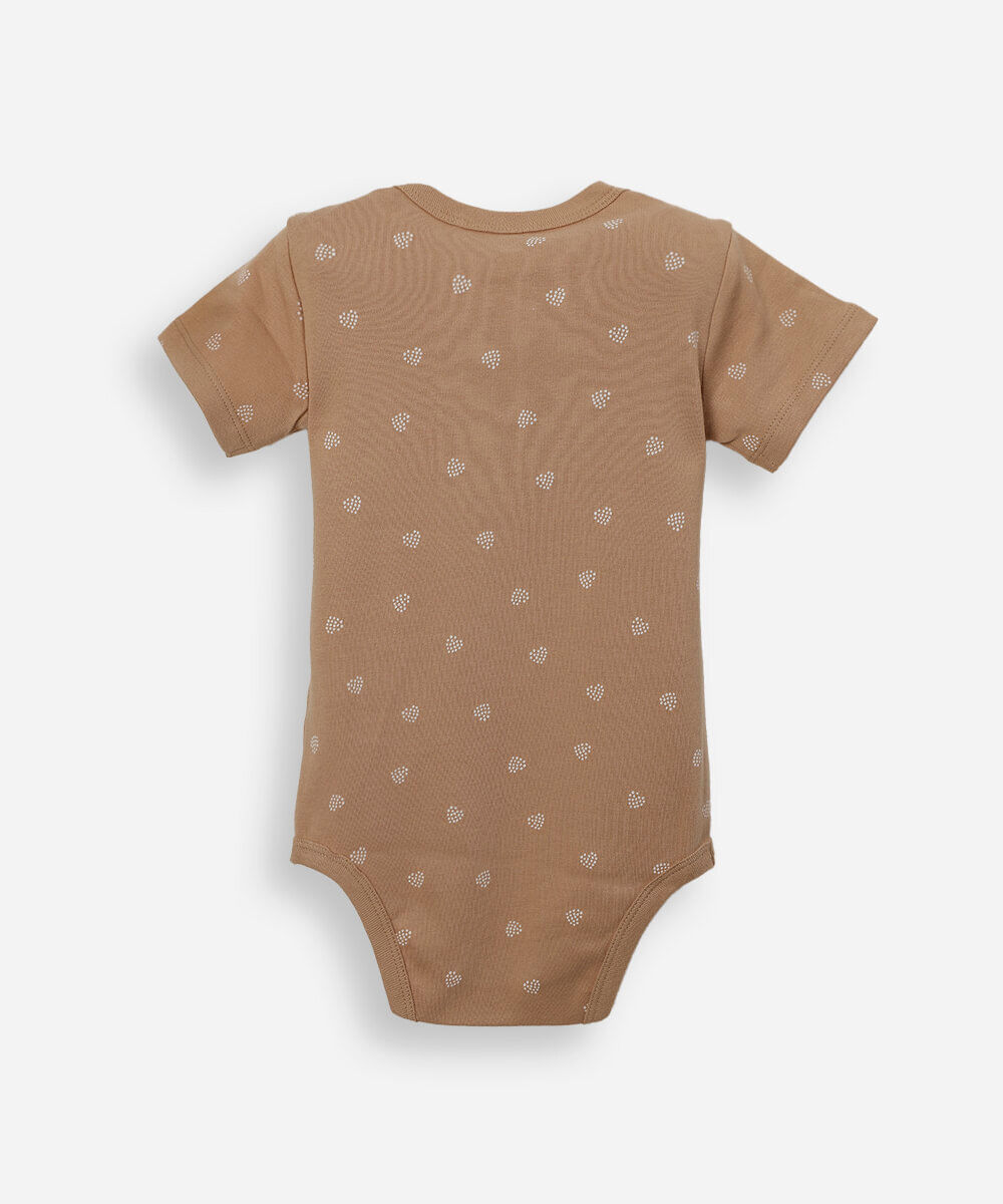 body infantil de algodão manga curta estampado marrom