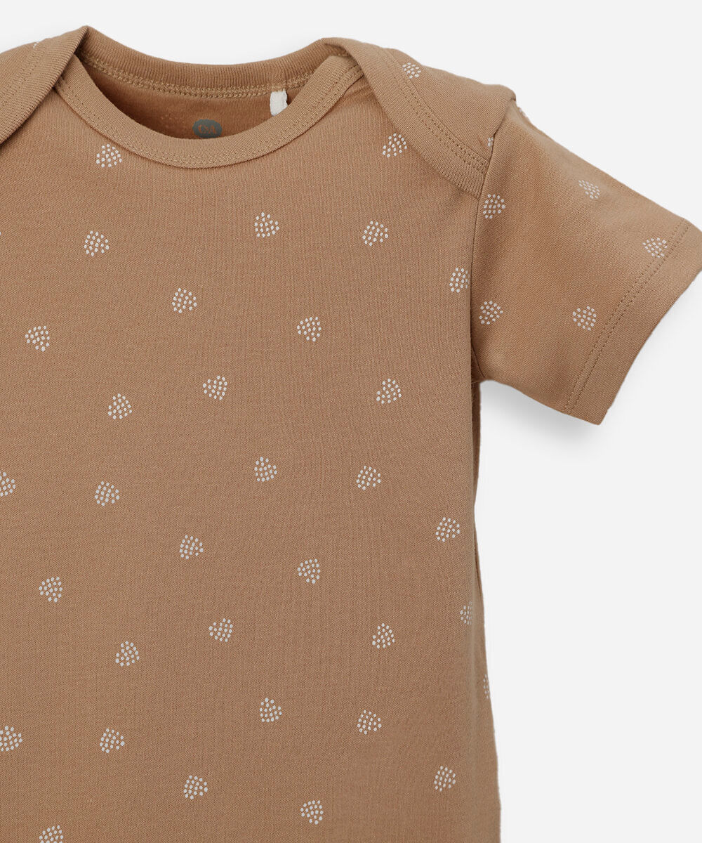 body infantil de algodão manga curta estampado marrom