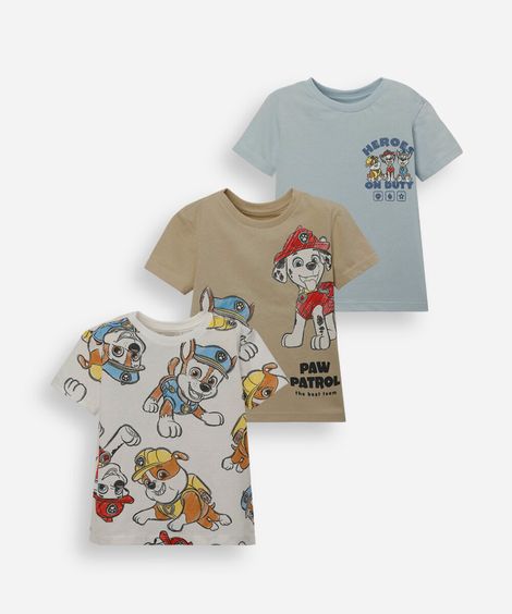 kit de 3 camisetas infantis de algodão manga curta patrulha canina colorido