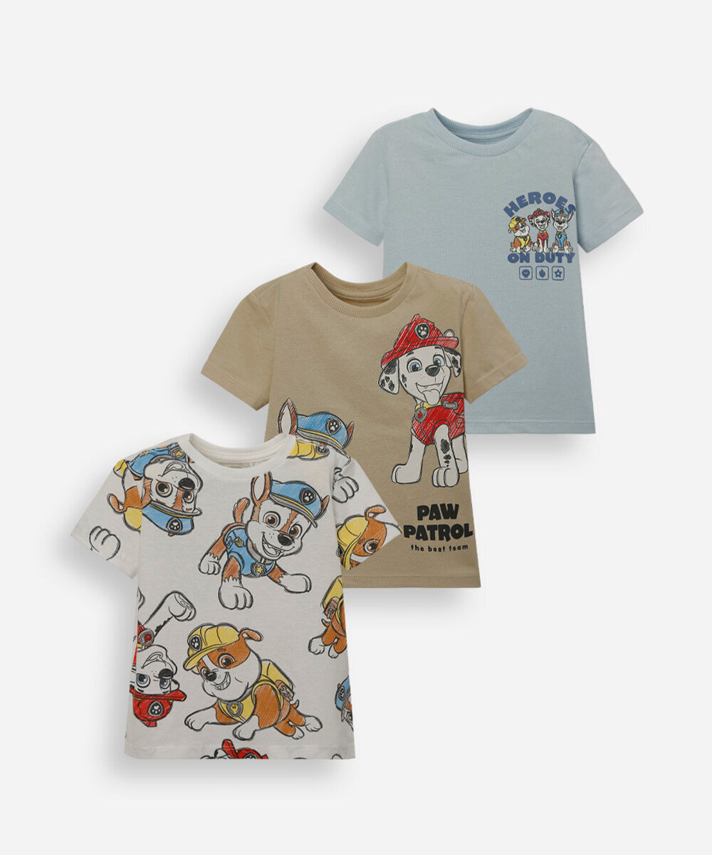 kit de 3 camisetas infantis de algodão manga curta patrulha canina colorido