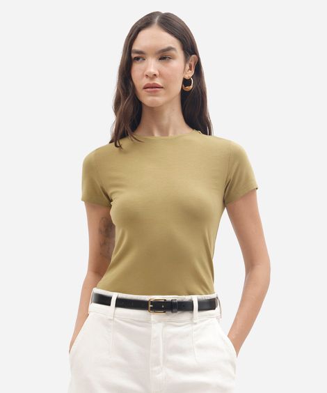 camiseta básica feminina de algodão manga curta verde