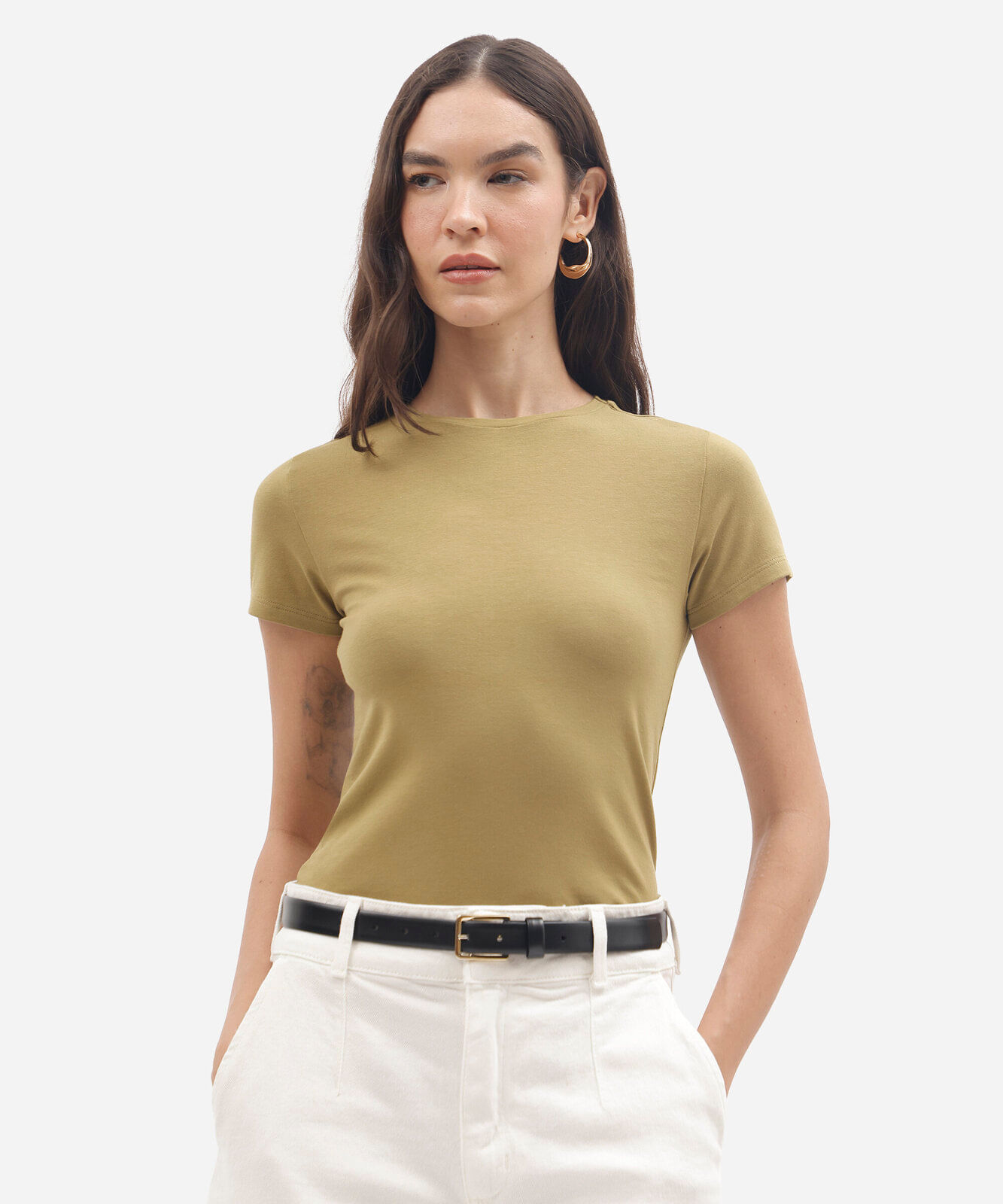camiseta básica feminina de algodão manga curta verde