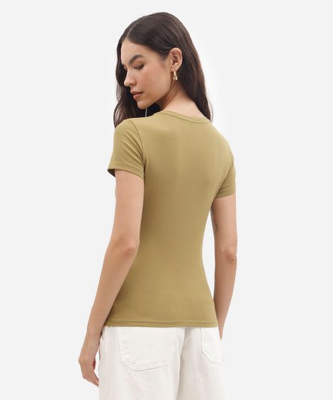 camiseta básica feminina de algodão manga curta verde