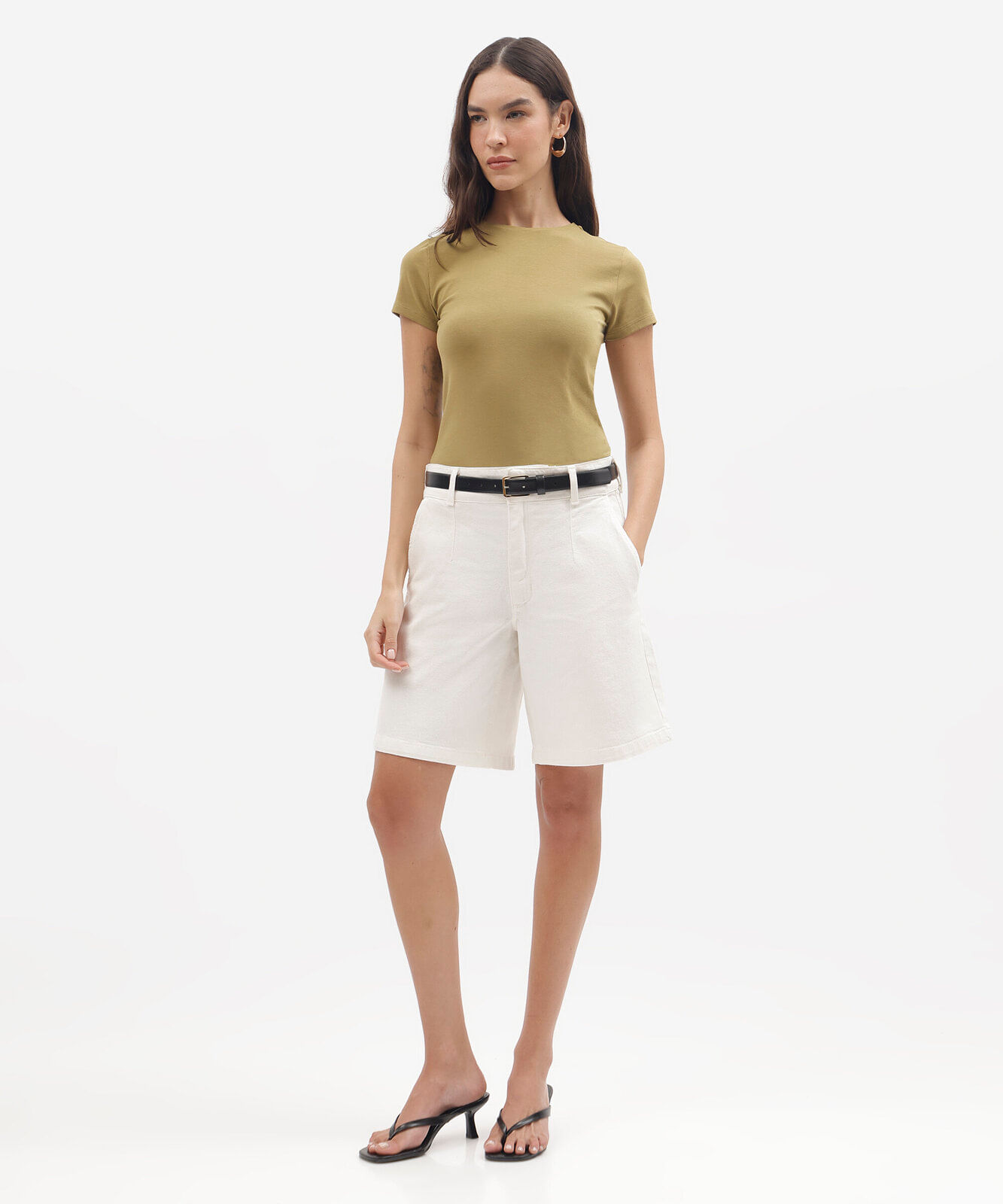 camiseta básica feminina de algodão manga curta verde