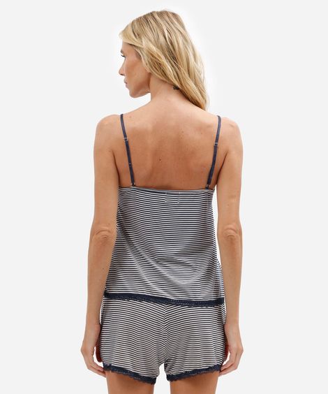 pijama short doll feminino de viscose listrado azul