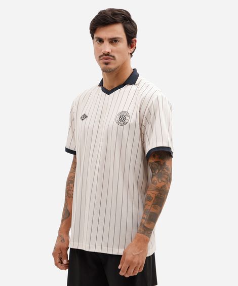 polo oversized esportiva masculina manga curta listrada bege