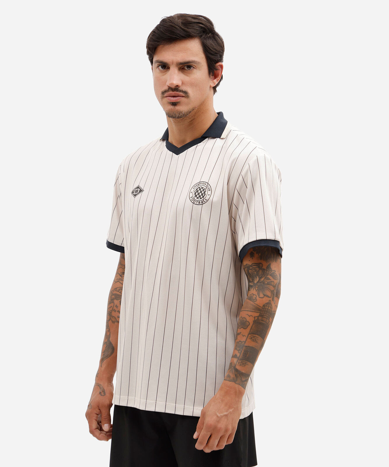 polo oversized esportiva masculina manga curta listrada bege