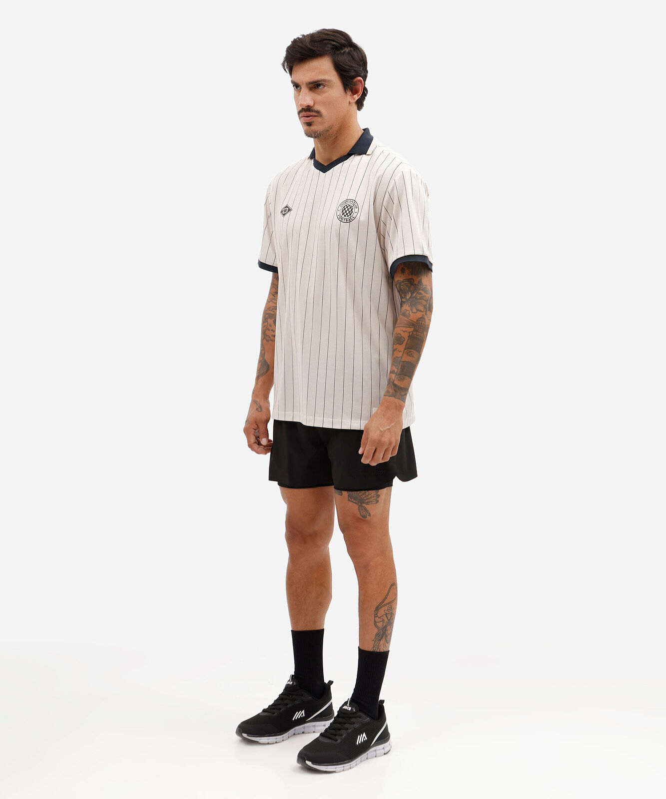 polo oversized esportiva masculina manga curta listrada bege