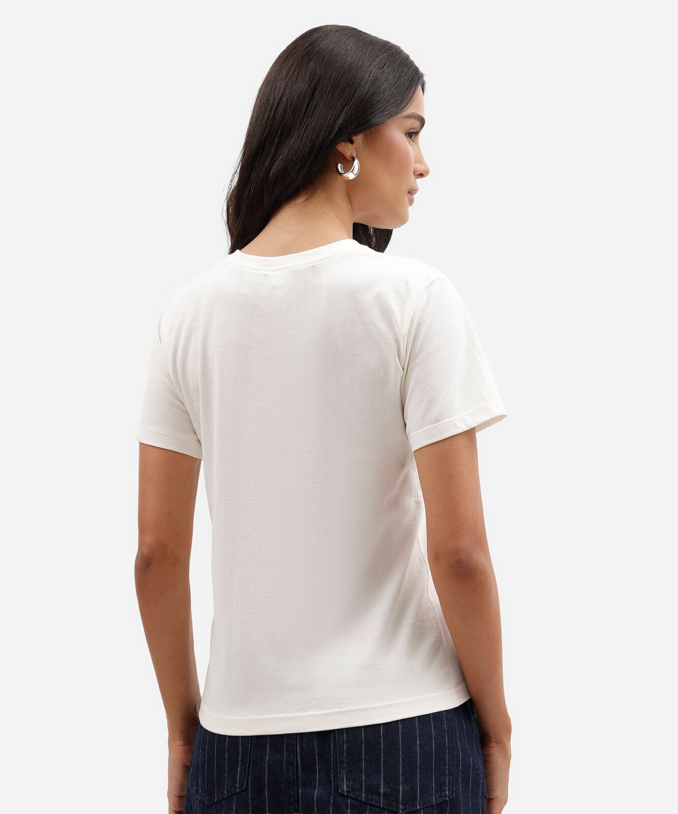 camiseta feminina de algodão manga curta estampada básica off white