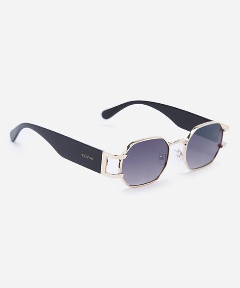 óculos de sol feminino oval de metal triton dourado