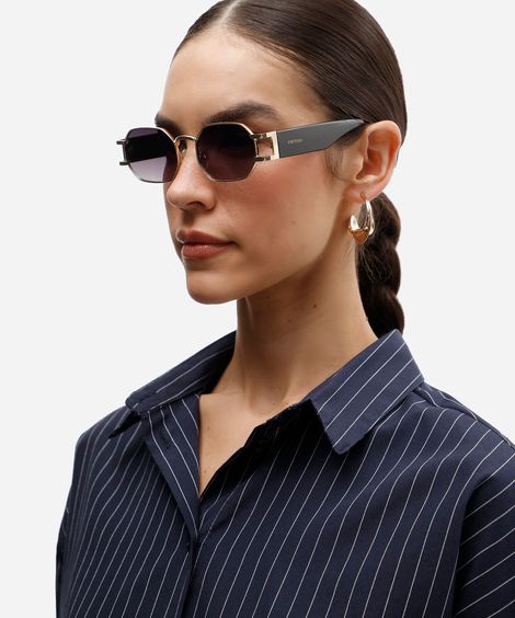 óculos de sol feminino oval de metal triton dourado
